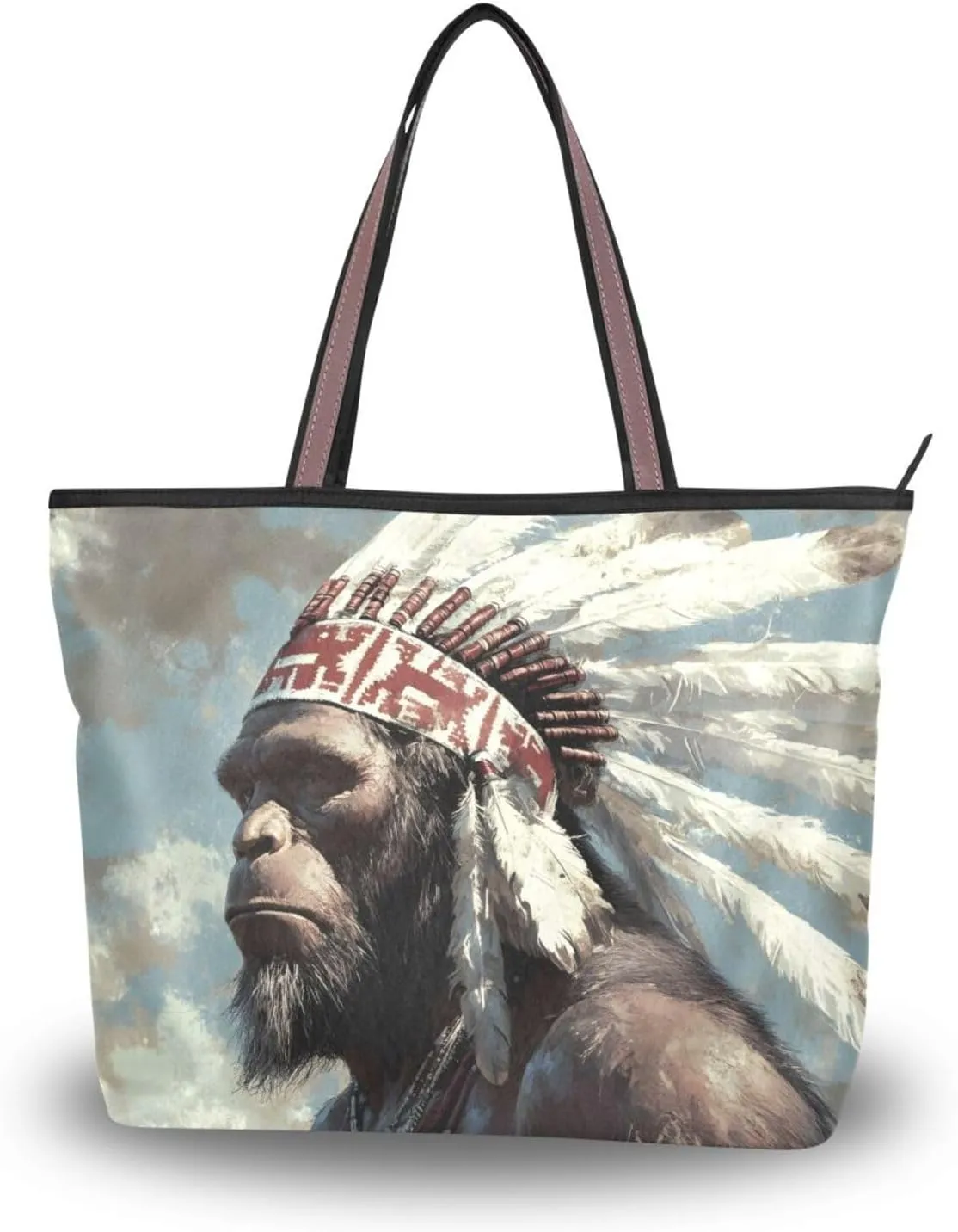 Women Tote Bag Sasquatch Chief Print for Everyday & Travel, Handbag Purse Reusable Grocery Bag Large