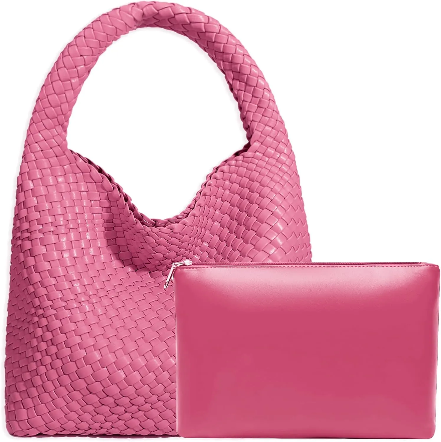 Women Vegan Leather Hand-Woven Tote Handbag Fashion Shoulder Top-handle Bag All-Match Underarm Bag with Purse