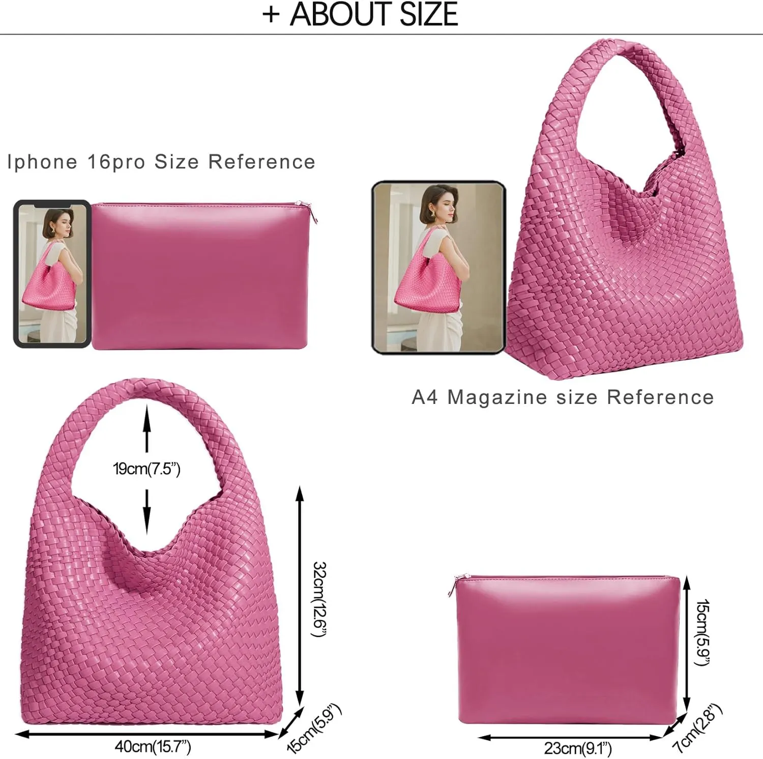 Women Vegan Leather Hand-Woven Tote Handbag Fashion Shoulder Top-handle Bag All-Match Underarm Bag with Purse