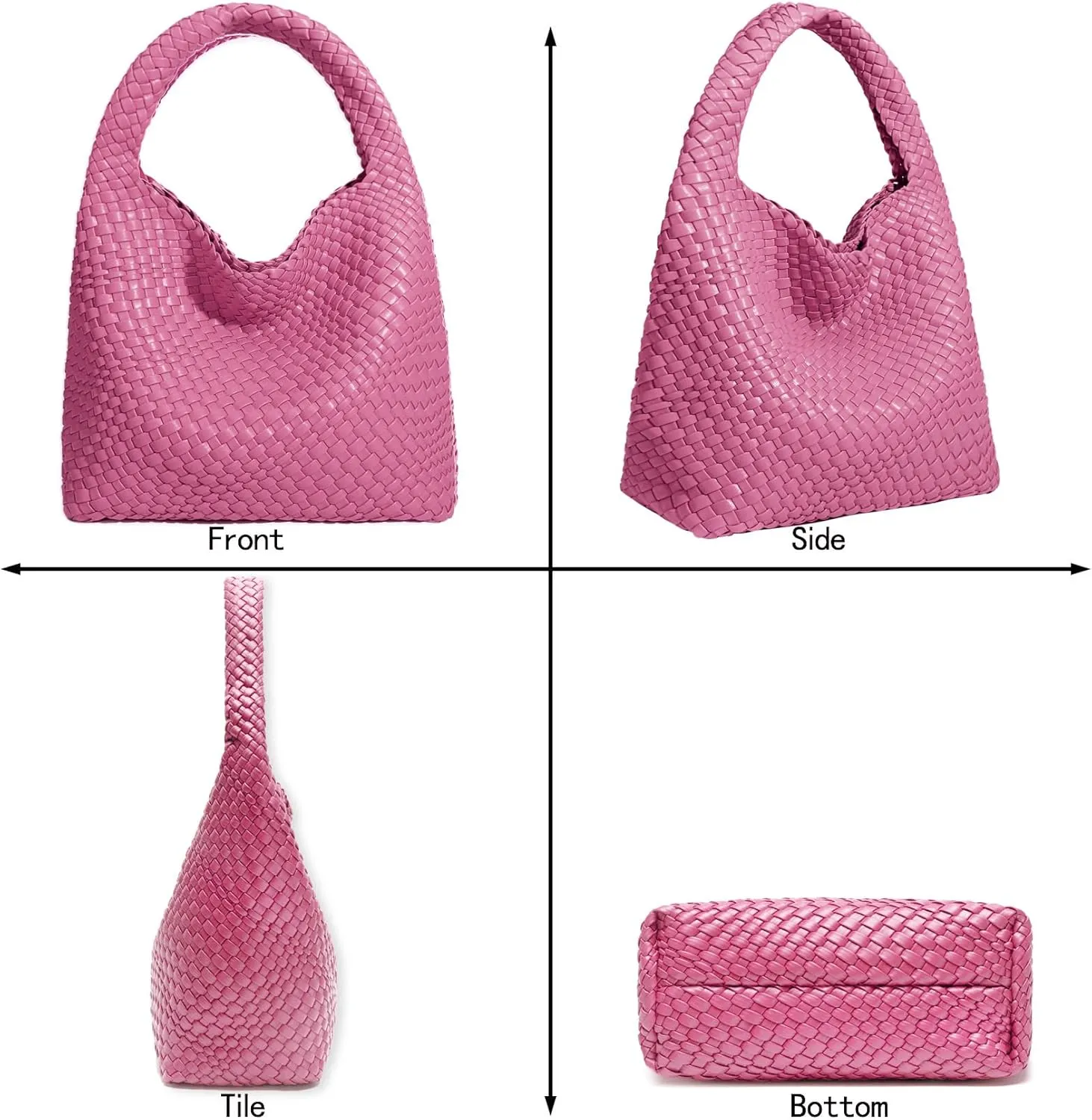 Women Vegan Leather Hand-Woven Tote Handbag Fashion Shoulder Top-handle Bag All-Match Underarm Bag with Purse