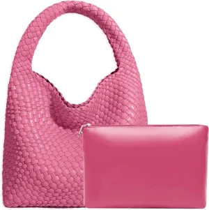 Women Vegan Leather Hand-Woven Tote Handbag Fashion Shoulder Top-handle Bag All-Match Underarm Bag with Purse