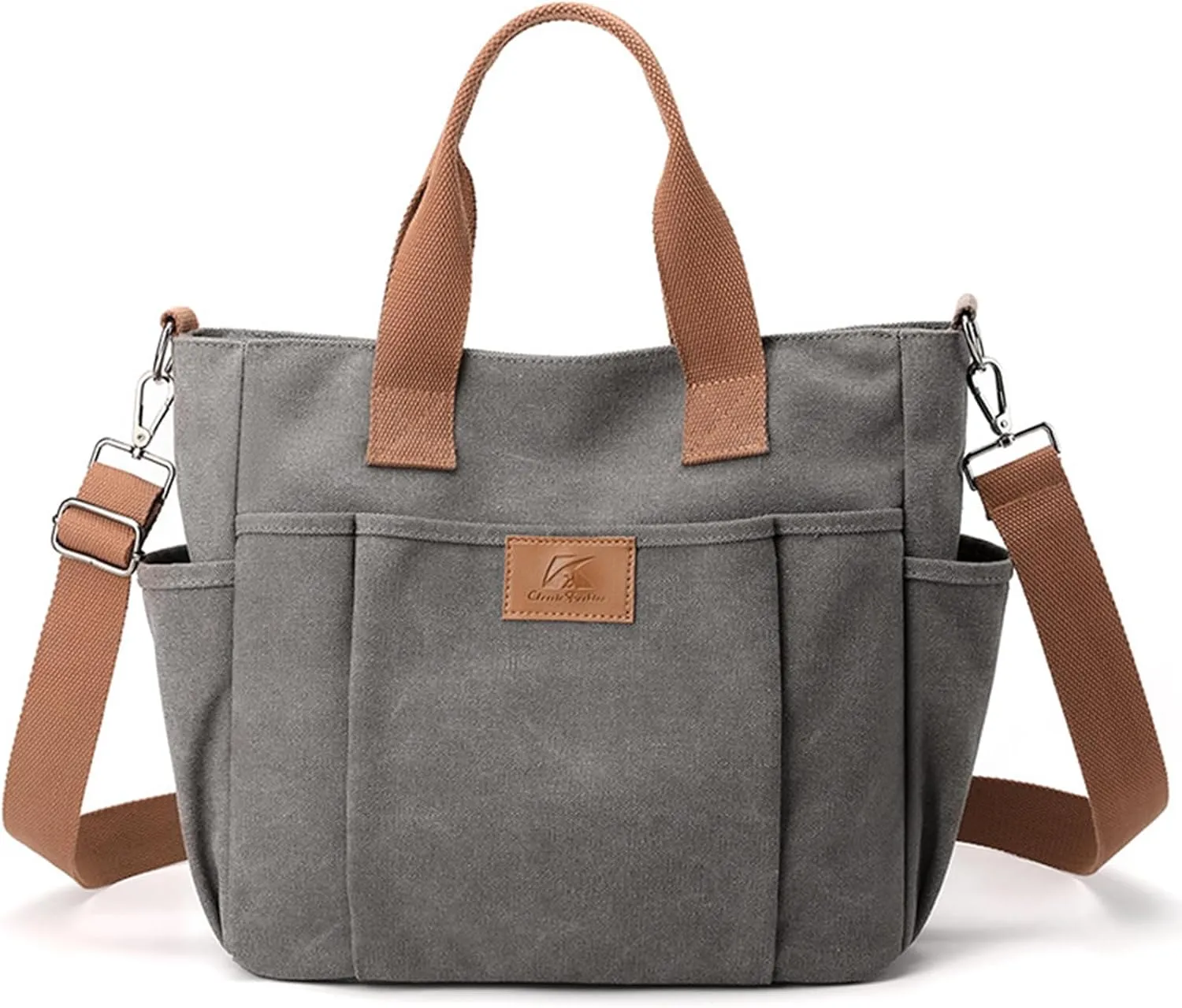Women's Canvas Tote Bag Lightweight Work Handbag Travel Crossbody Purse with Water Bottle Pocket