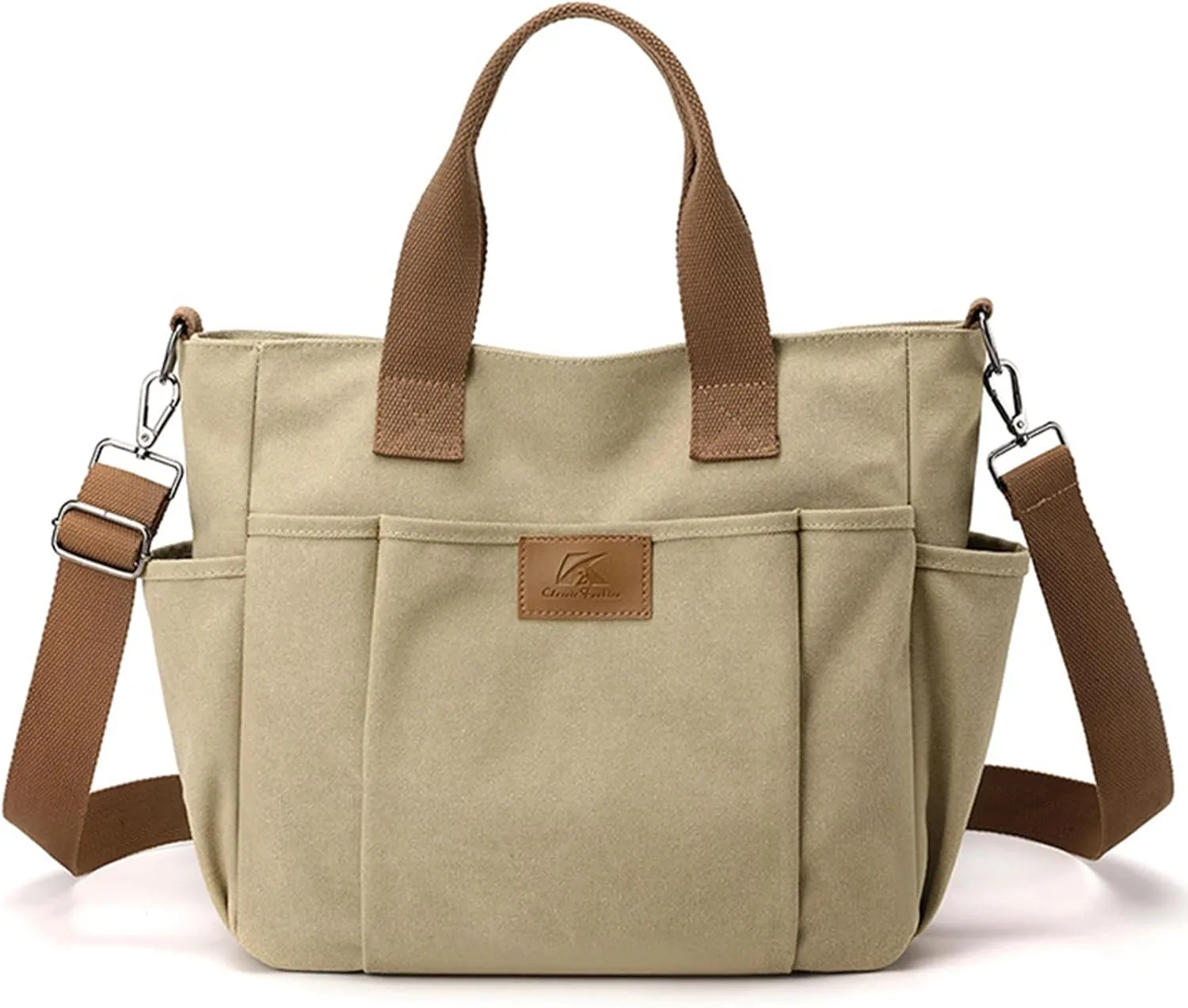 Women's Canvas Tote Bag Lightweight Work Handbag Travel Crossbody Purse with Water Bottle Pocket