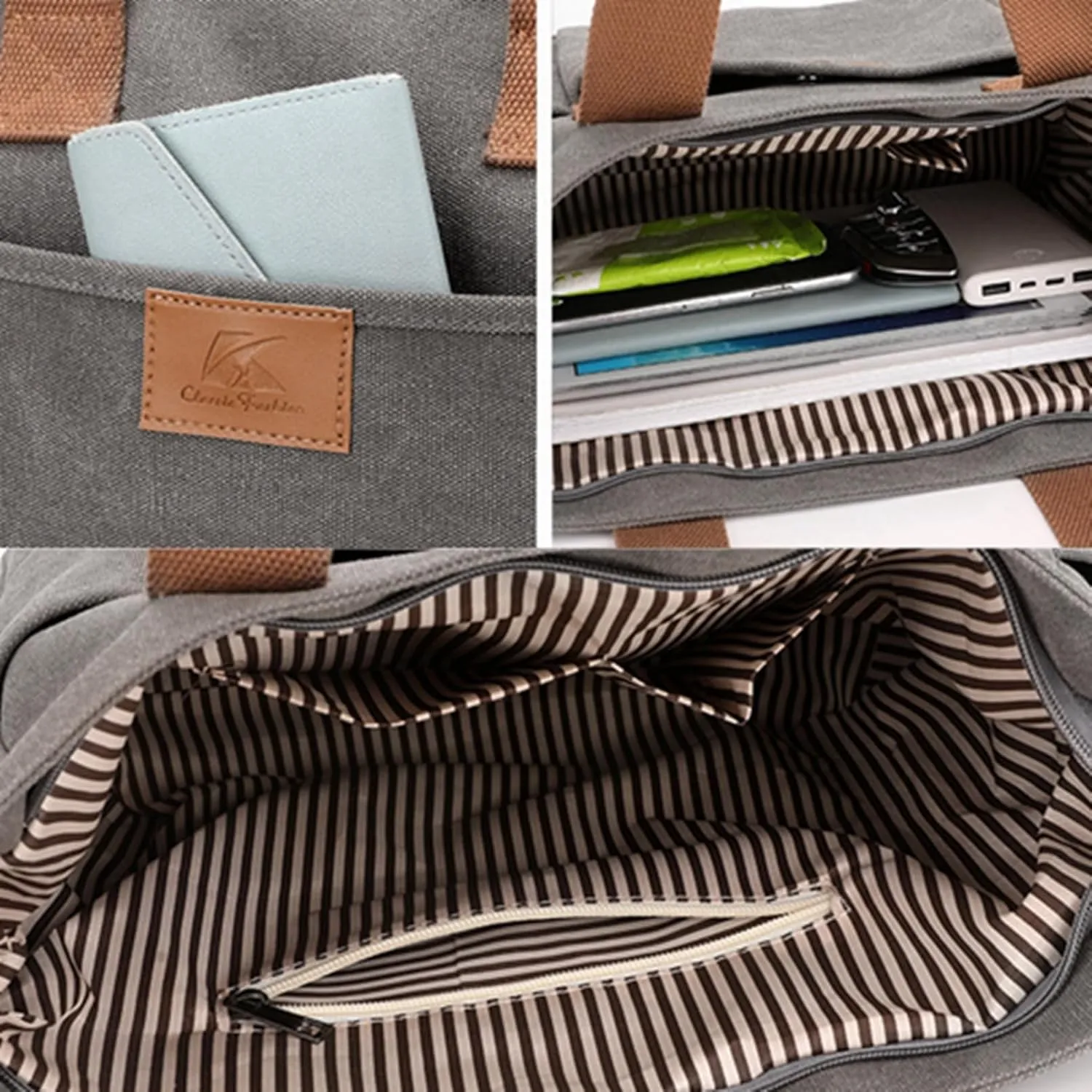 Women's Canvas Tote Bag Lightweight Work Handbag Travel Crossbody Purse with Water Bottle Pocket