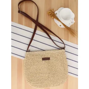Women's casual straw knitted shoulder bag with inside zipper pocket