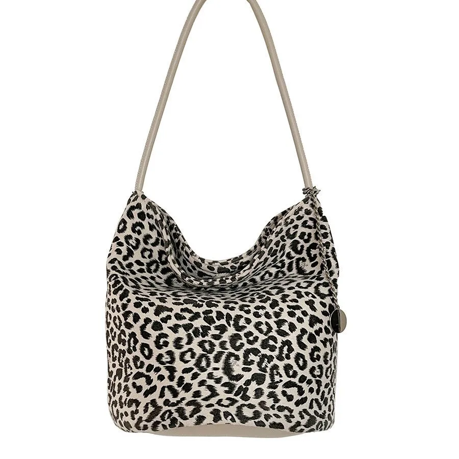 Women's Cylinder Leopard Print Stitching Design Portable Shoulder Bags
