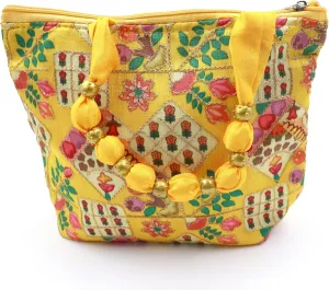 Womens Designer Embroidery Handbag Handmade Satin Bags for Wedding Party Fancy Purse with Top Handle