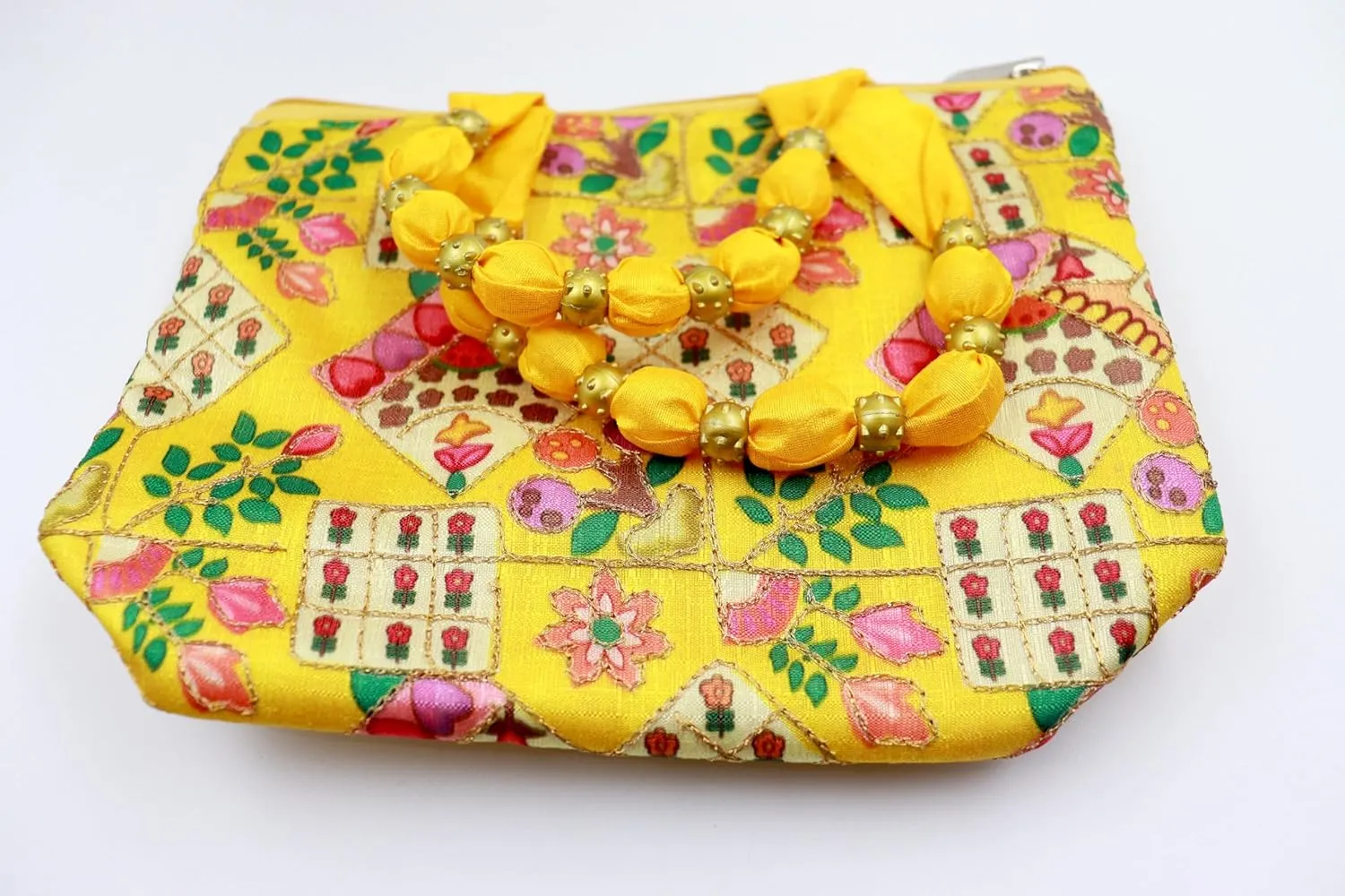Womens Designer Embroidery Handbag Handmade Satin Bags for Wedding Party Fancy Purse with Top Handle