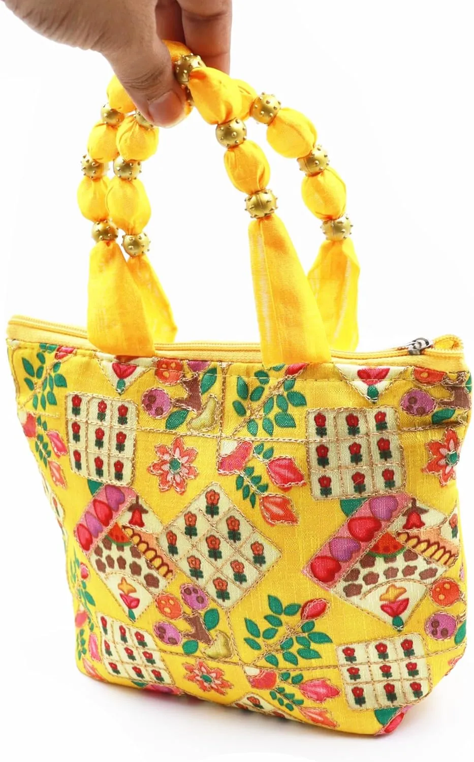 Womens Designer Embroidery Handbag Handmade Satin Bags for Wedding Party Fancy Purse with Top Handle