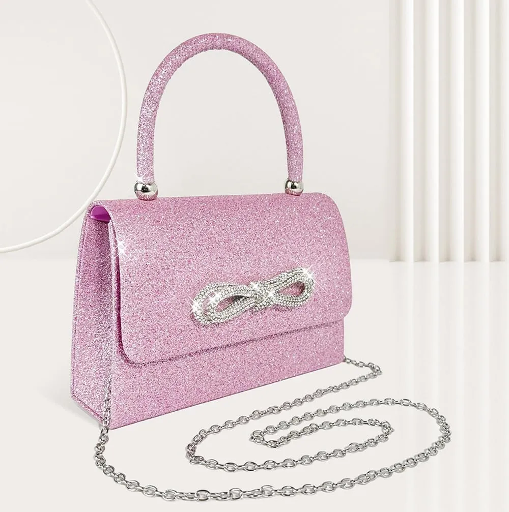 Womens Evening Bag Sparkly Bow Clutch Purse Wedding Party Purses Glitter Rhinestone Cocktail Prom Handbags
