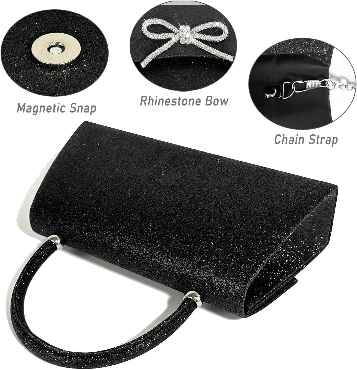 Womens Evening Bag Sparkly Bow Clutch Purse Wedding Party Purses Glitter Rhinestone Cocktail Prom Handbags