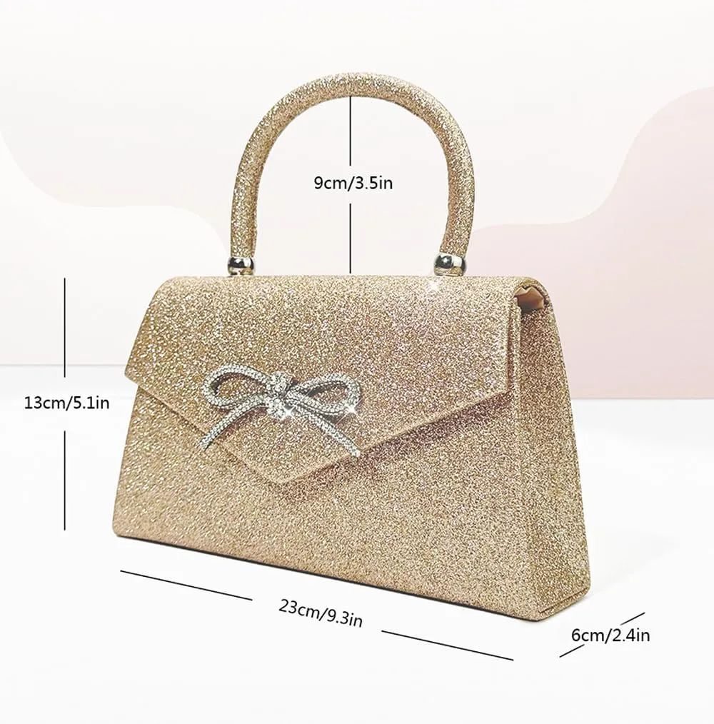 Womens Evening Bag Sparkly Bow Clutch Purse Wedding Party Purses Glitter Rhinestone Cocktail Prom Handbags