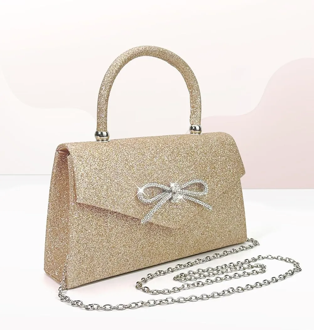 Womens Evening Bag Sparkly Bow Clutch Purse Wedding Party Purses Glitter Rhinestone Cocktail Prom Handbags