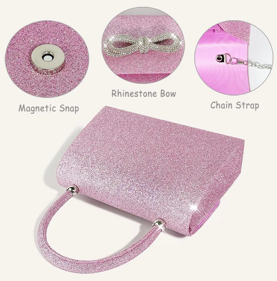 Womens Evening Bag Sparkly Bow Clutch Purse Wedding Party Purses Glitter Rhinestone Cocktail Prom Handbags