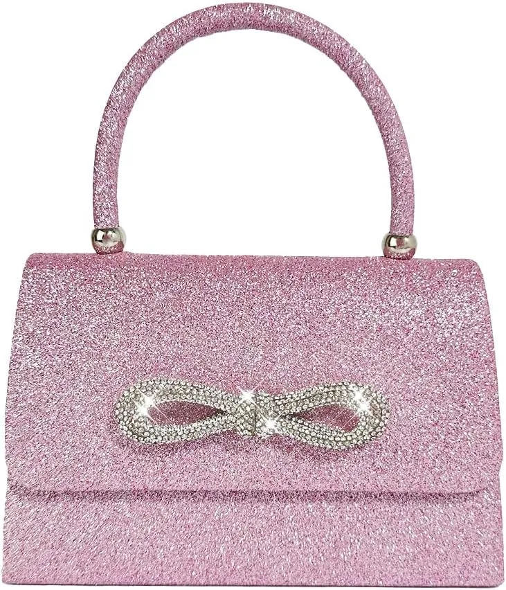 Womens Evening Bag Sparkly Bow Clutch Purse Wedding Party Purses Glitter Rhinestone Cocktail Prom Handbags