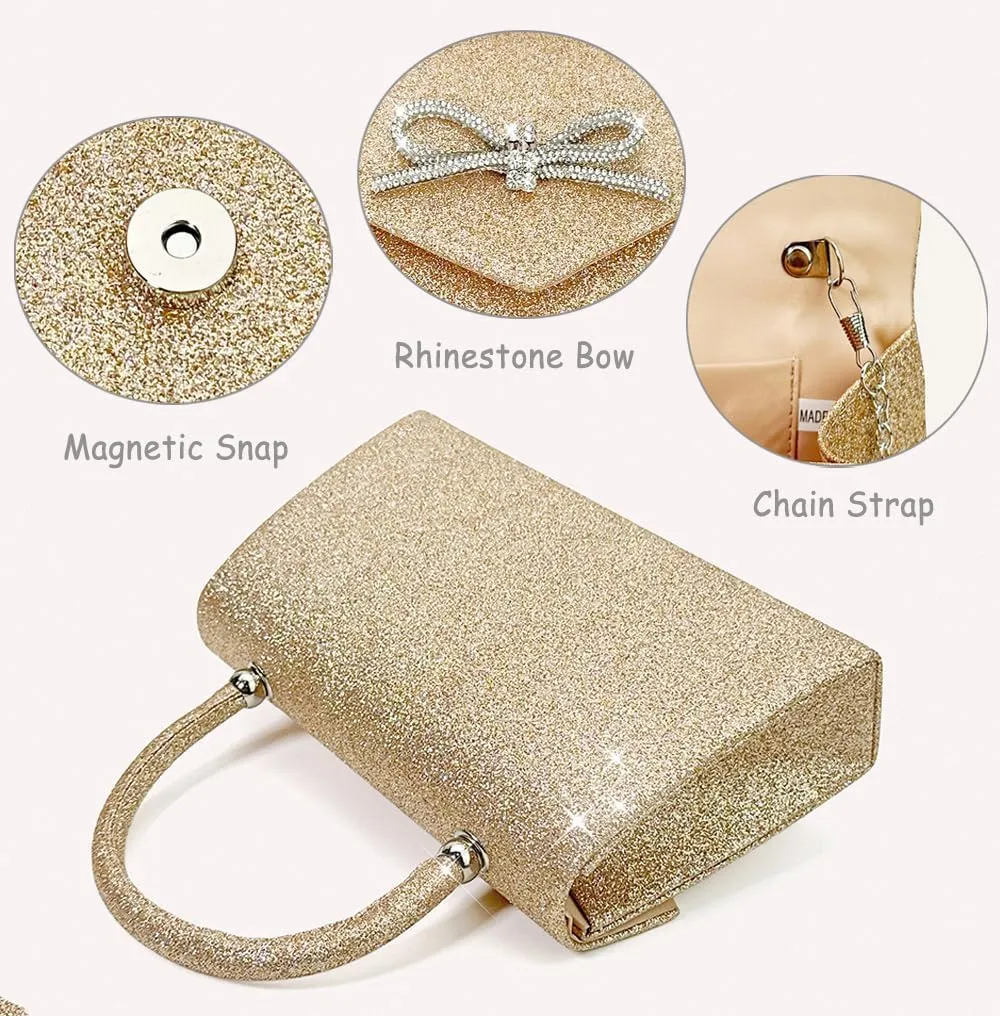 Womens Evening Bag Sparkly Bow Clutch Purse Wedding Party Purses Glitter Rhinestone Cocktail Prom Handbags