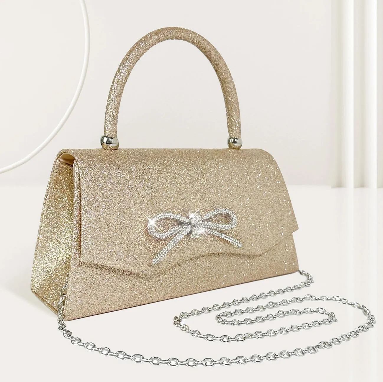 Womens Evening Bag Sparkly Bow Clutch Purse Wedding Party Purses Glitter Rhinestone Cocktail Prom Handbags