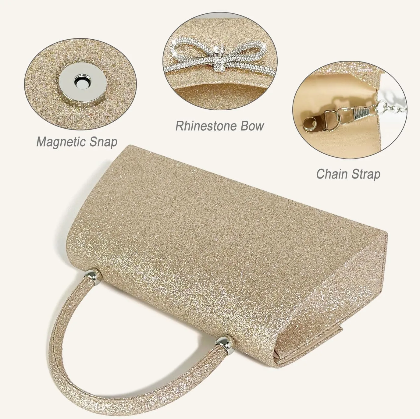 Womens Evening Bag Sparkly Bow Clutch Purse Wedding Party Purses Glitter Rhinestone Cocktail Prom Handbags