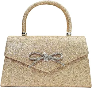 Womens Evening Bag Sparkly Bow Clutch Purse Wedding Party Purses Glitter Rhinestone Cocktail Prom Handbags