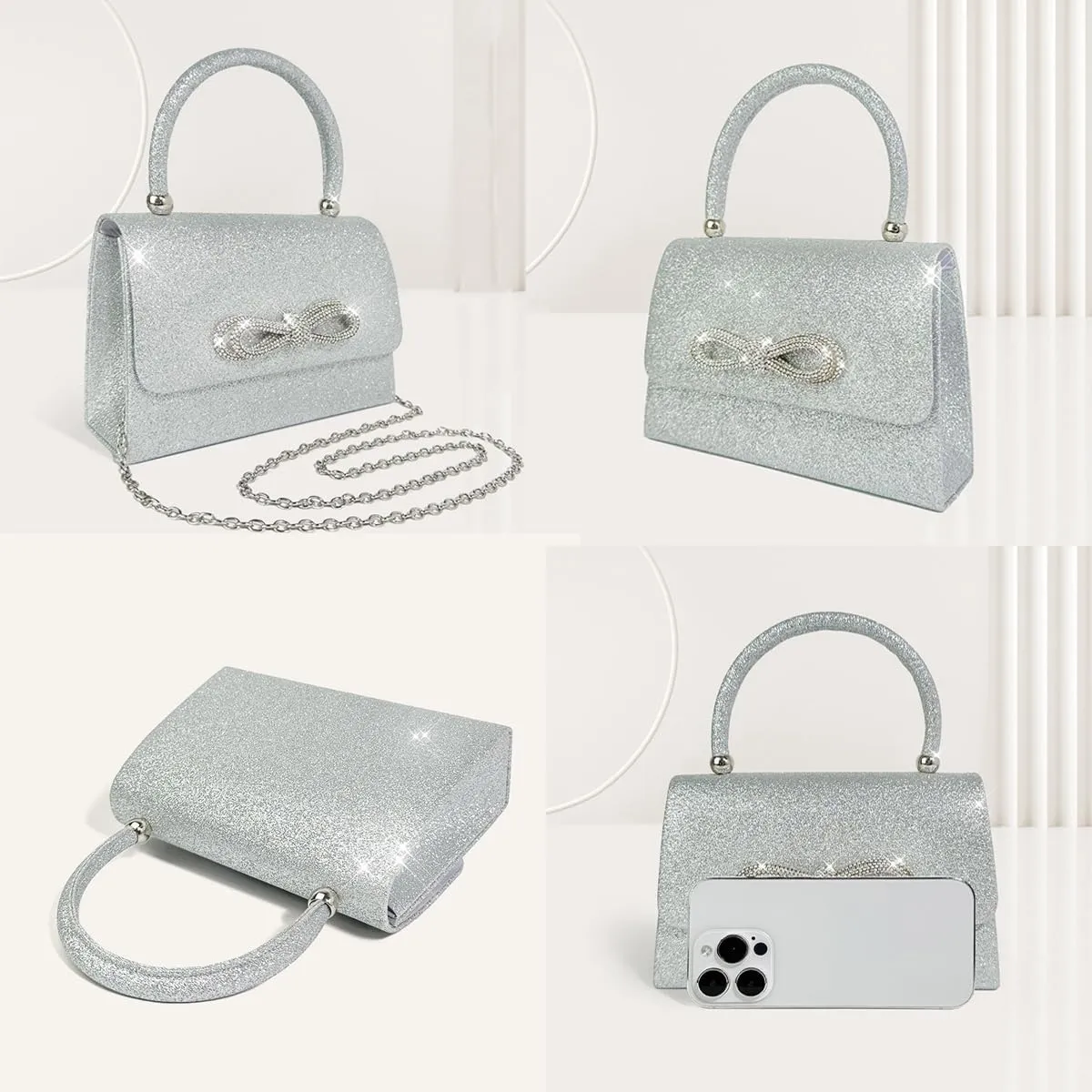 Womens Evening Bag Sparkly Bow Clutch Purse Wedding Party Purses Glitter Rhinestone Cocktail Prom Handbags