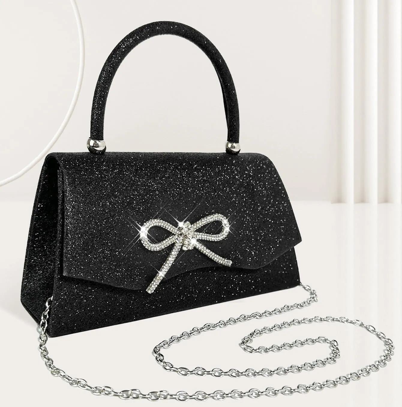 Womens Evening Bag Sparkly Bow Clutch Purse Wedding Party Purses Glitter Rhinestone Cocktail Prom Handbags