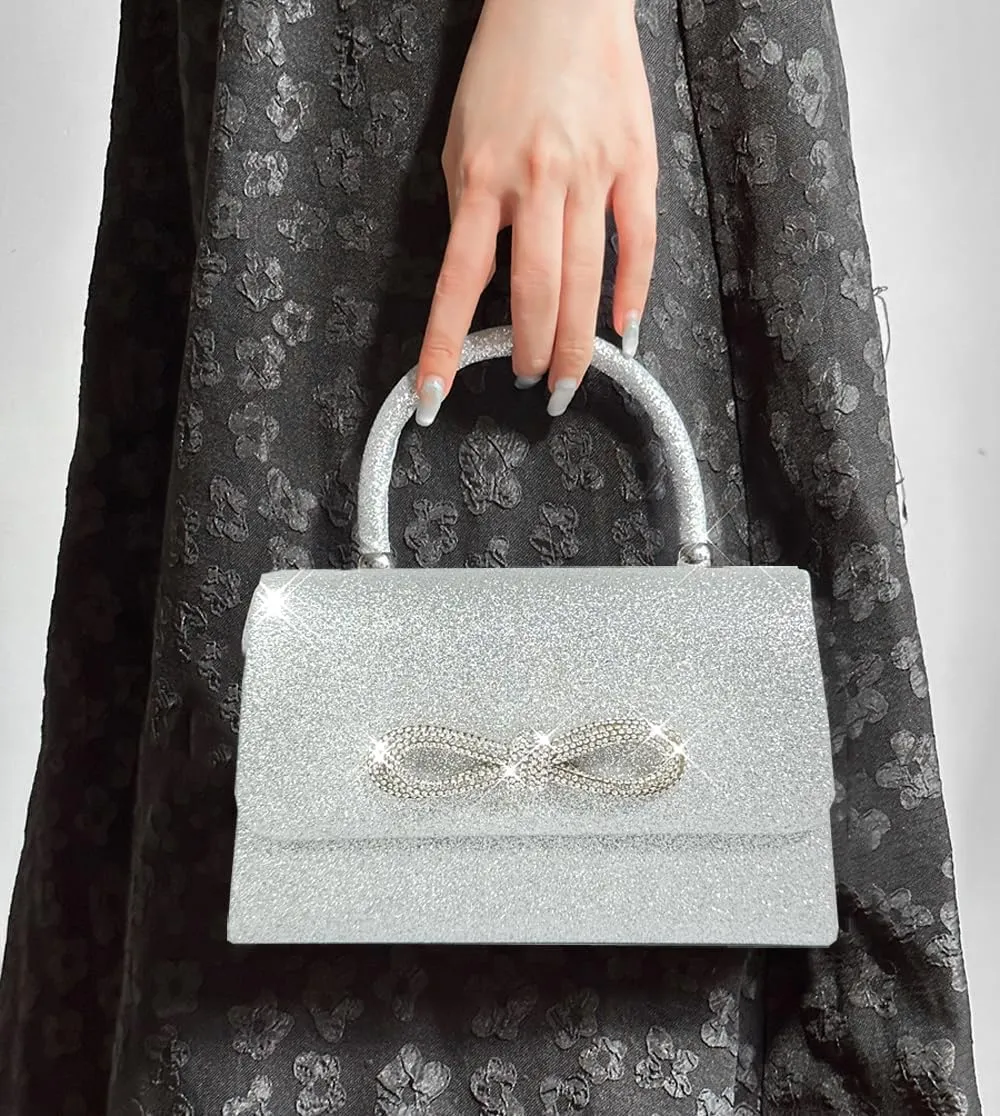 Womens Evening Bag Sparkly Bow Clutch Purse Wedding Party Purses Glitter Rhinestone Cocktail Prom Handbags