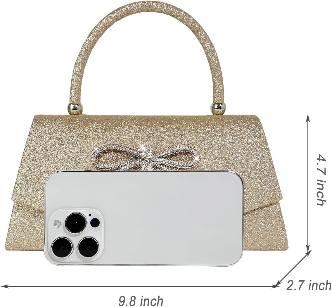 Womens Evening Bag Sparkly Bow Clutch Purse Wedding Party Purses Glitter Rhinestone Cocktail Prom Handbags