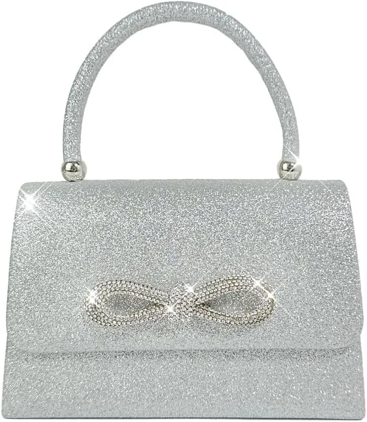 Womens Evening Bag Sparkly Bow Clutch Purse Wedding Party Purses Glitter Rhinestone Cocktail Prom Handbags