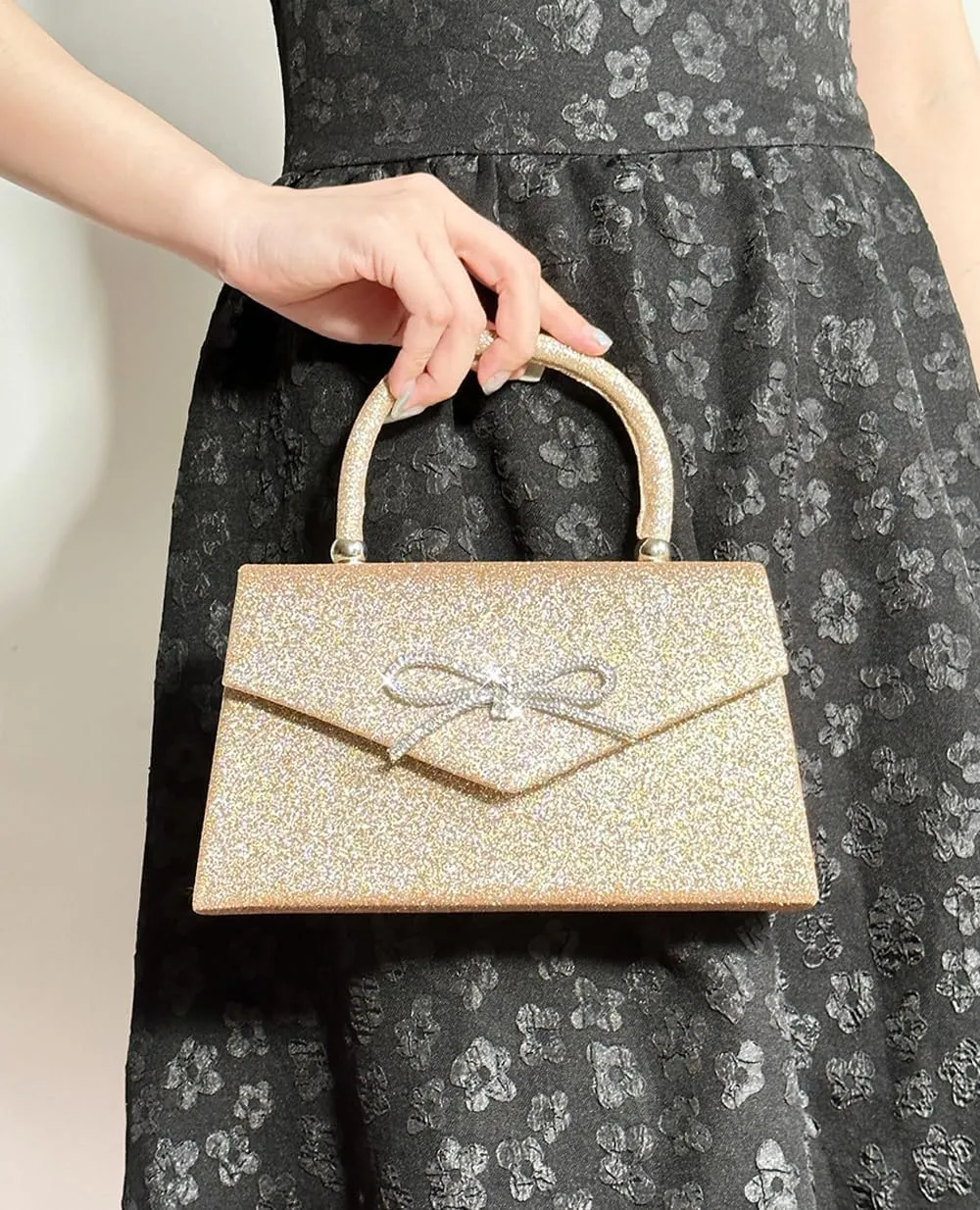 Womens Evening Bag Sparkly Bow Clutch Purse Wedding Party Purses Glitter Rhinestone Cocktail Prom Handbags