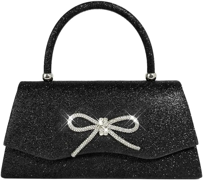 Womens Evening Bag Sparkly Bow Clutch Purse Wedding Party Purses Glitter Rhinestone Cocktail Prom Handbags