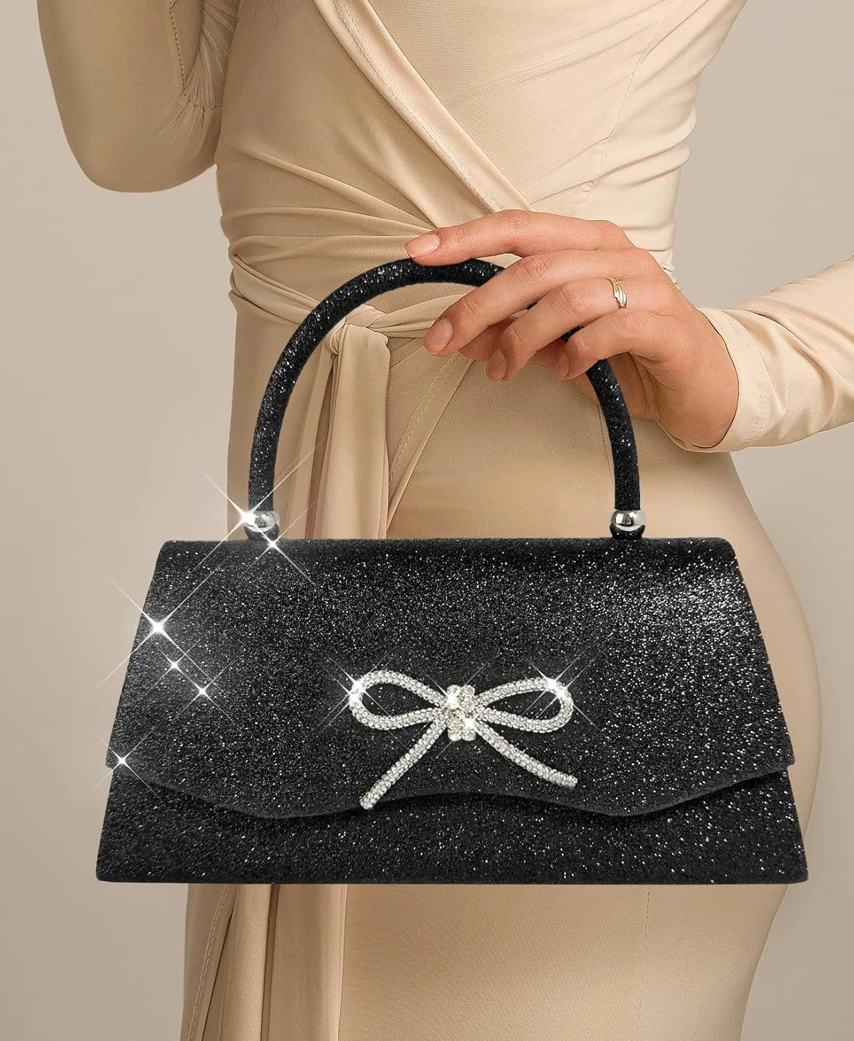 Womens Evening Bag Sparkly Bow Clutch Purse Wedding Party Purses Glitter Rhinestone Cocktail Prom Handbags