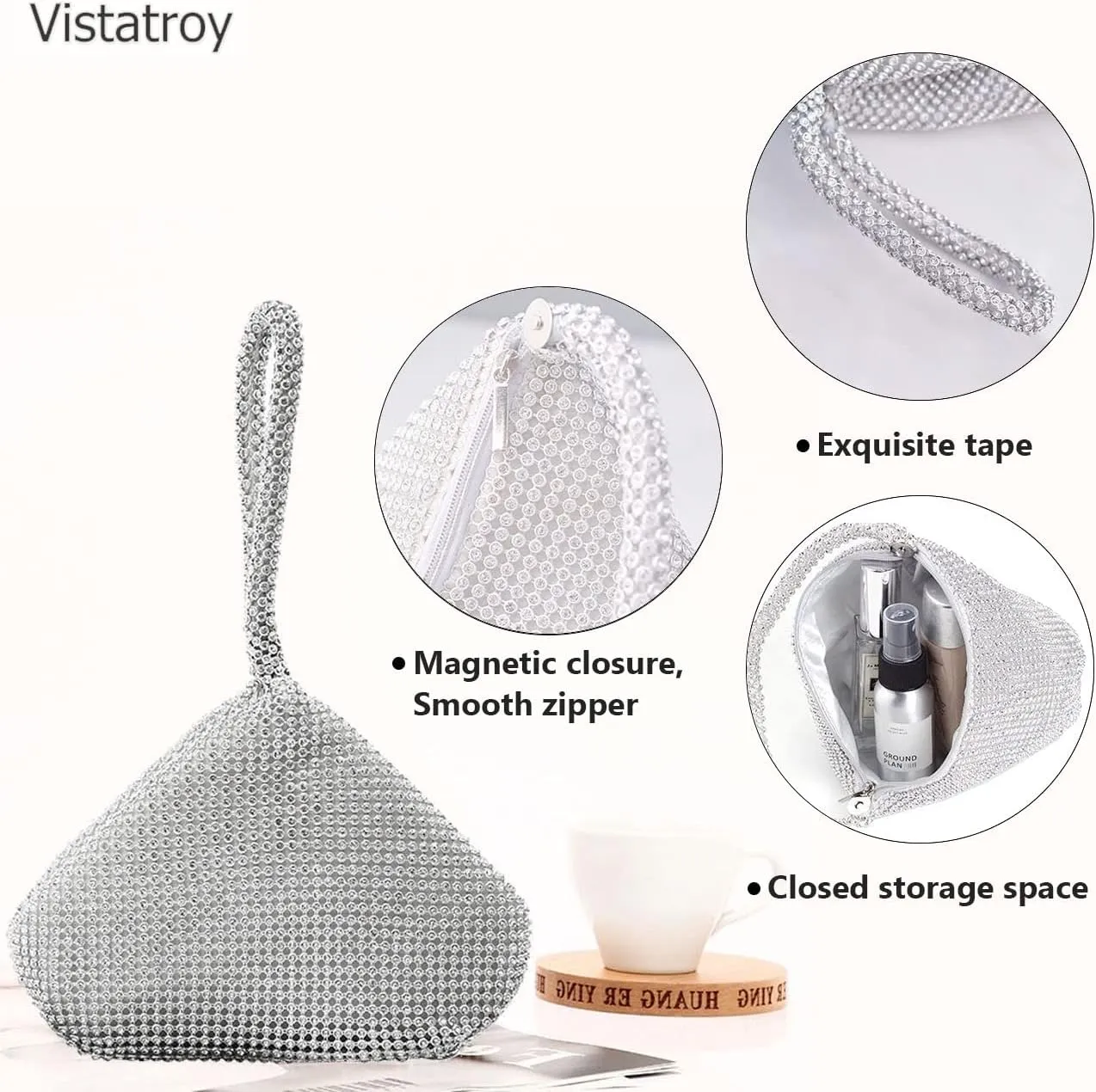 Women's Evening Bag Sparkly Rhinestone Purse Triangle Designer Chain Clutch Purse Bag Party Prom Wedding Purse