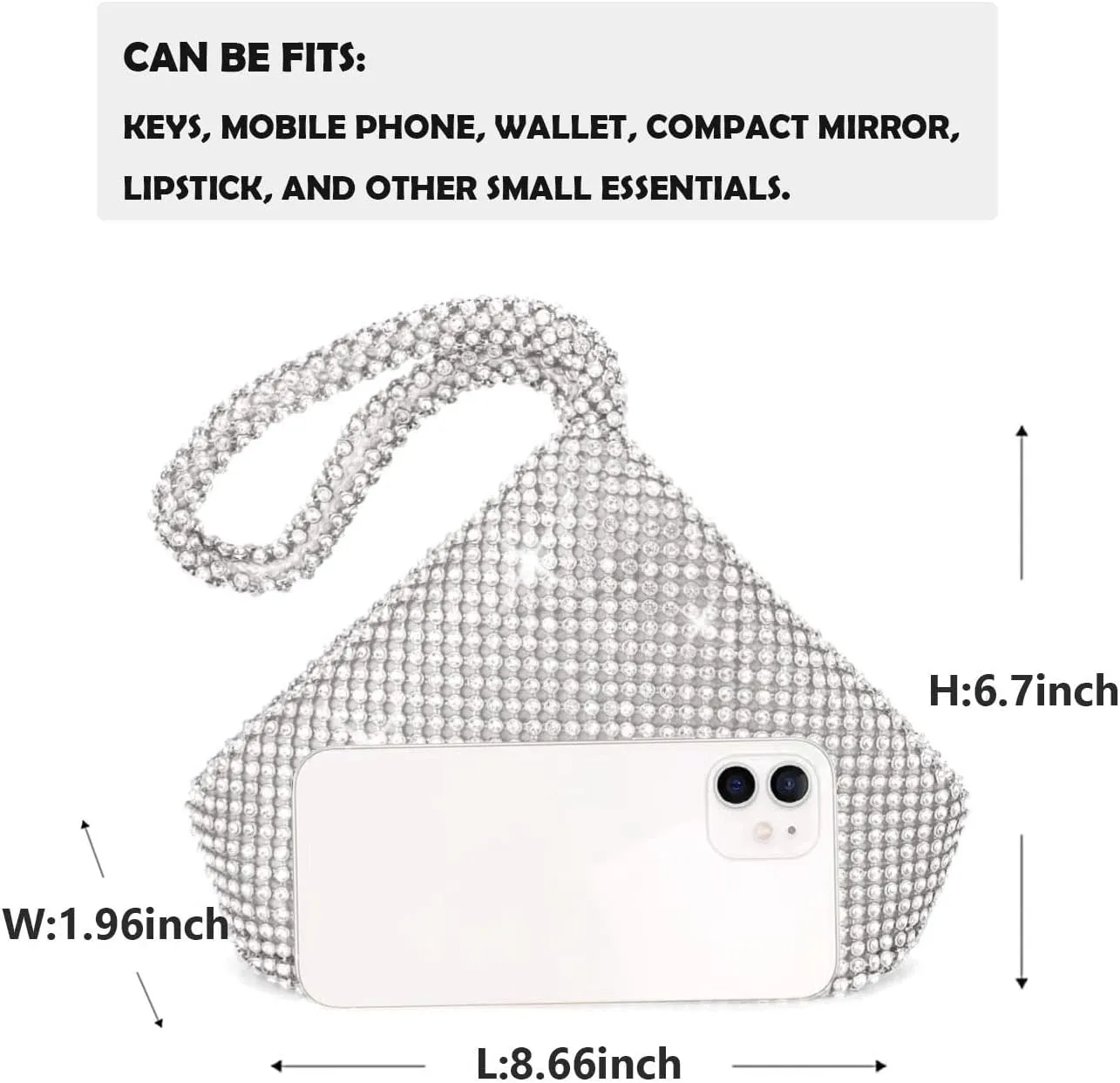 Women's Evening Bag Sparkly Rhinestone Purse Triangle Designer Chain Clutch Purse Bag Party Prom Wedding Purse