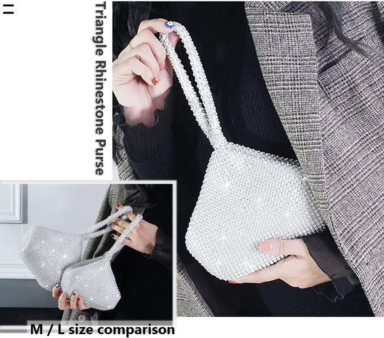 Women's Evening Bag Sparkly Rhinestone Purse Triangle Designer Chain Clutch Purse Bag Party Prom Wedding Purse