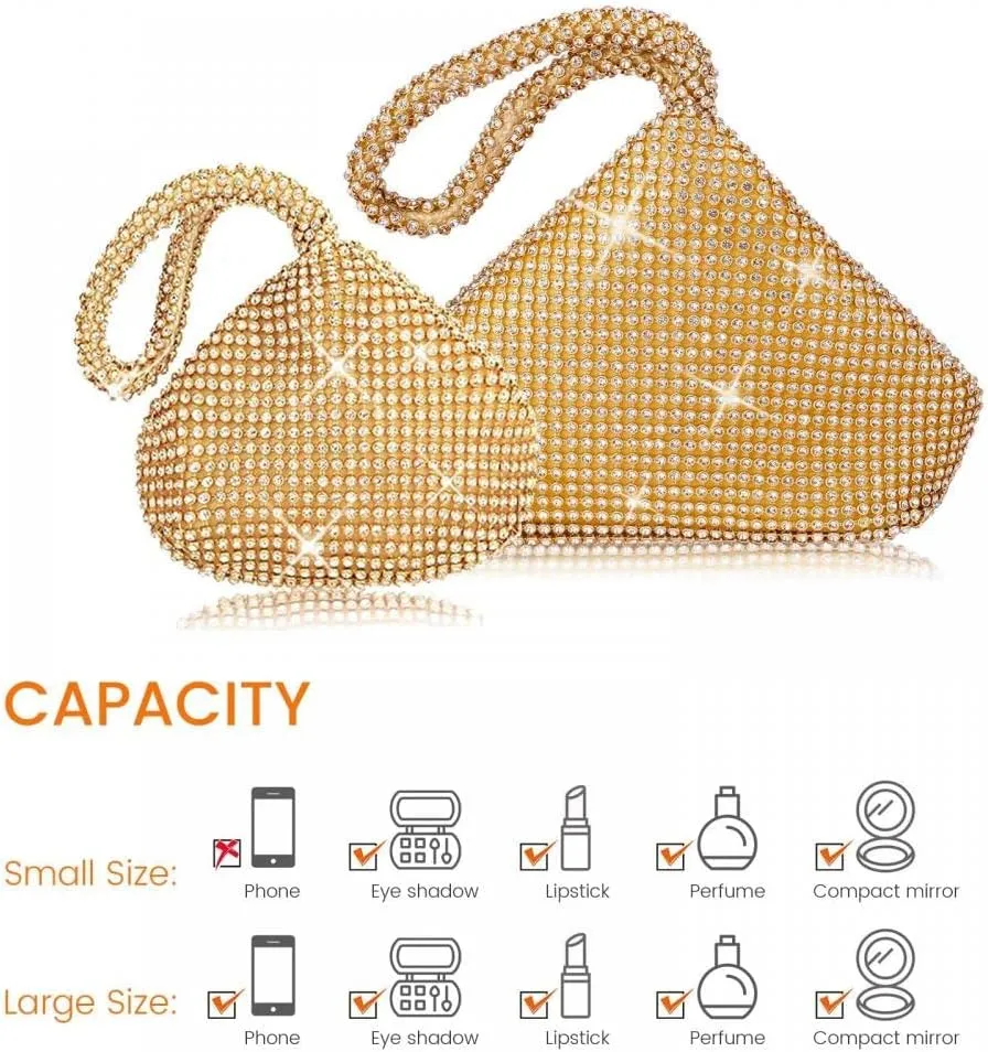 Women's Evening Bag Sparkly Rhinestone Purse Triangle Designer Chain Clutch Purse Bag Party Prom Wedding Purse
