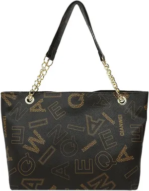 Women's Fall Winter Shoulder Bag PU Letter Print Large Capacity Waterproof High Load-bearing Durable Handbag