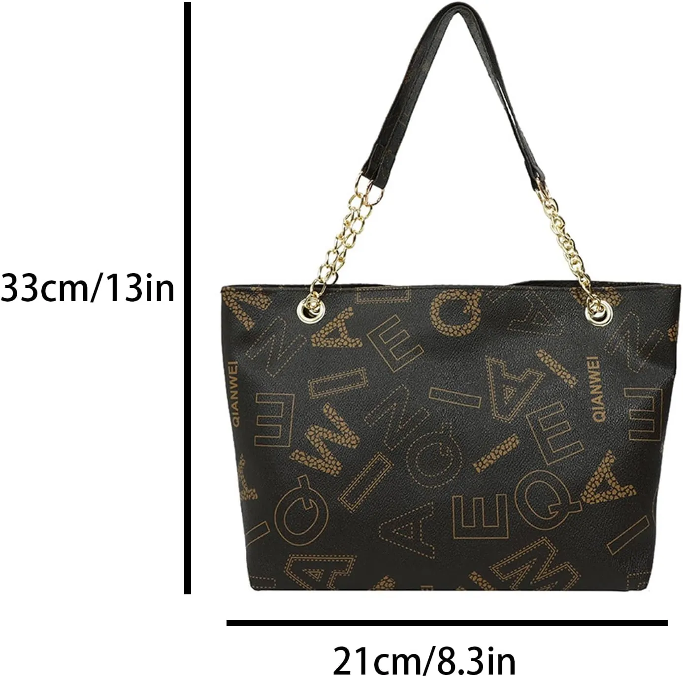 Women's Fall Winter Shoulder Bag PU Letter Print Large Capacity Waterproof High Load-bearing Durable Handbag