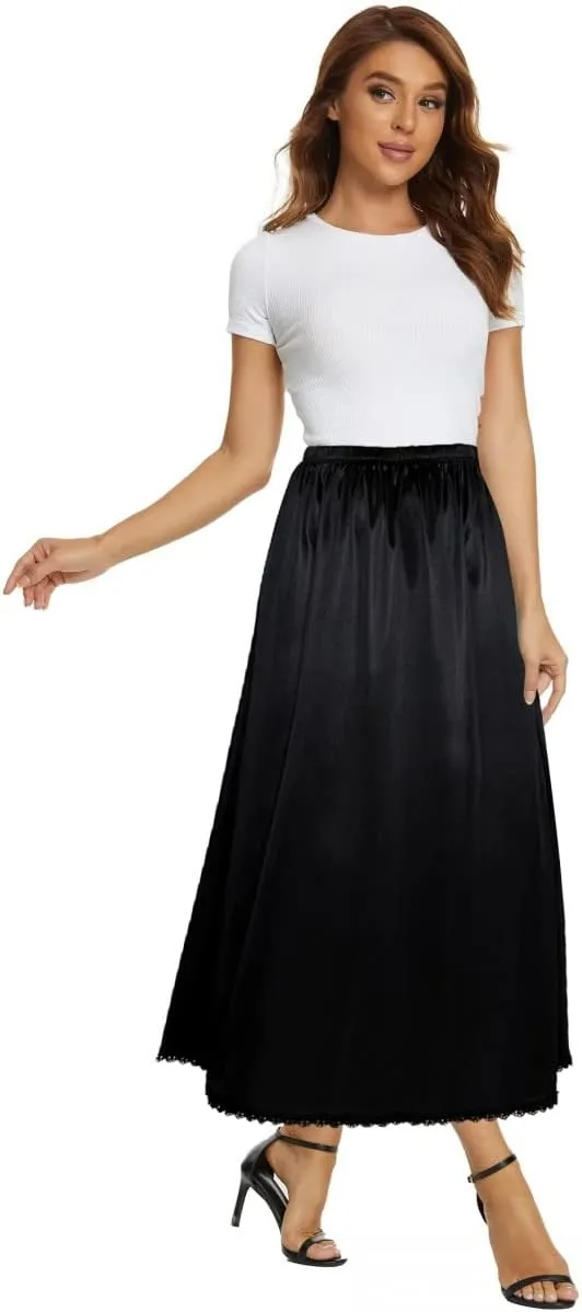 Women's Half Slips for Under Dresses Anti-static Elastic Waist Lace Plus Size Long Underskirt