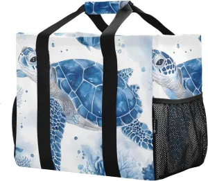 Women's Handbag Large Beach Tote Bag Zippered Handbag Quilted Shoulder Bag for Travel Work Gym Sea Turtle Coral Reef Pattern