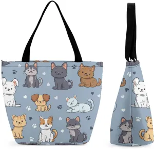 Women's Handbags Cute Animals Pet Pattern Shopping Bag Leather Tote Bag Satchel Bags