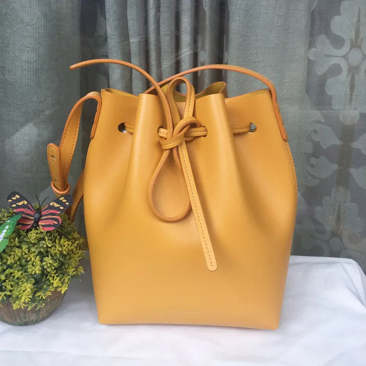 Women's Leather Bucket Bag Lady Genuine Leather Shoulder Bags, Leather Handbag, Free Shipping