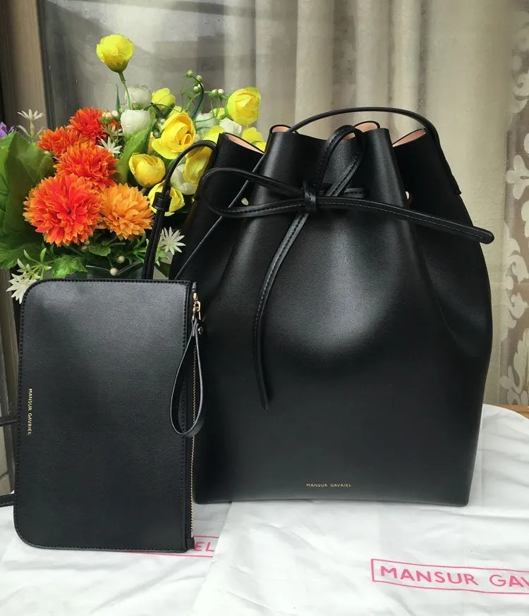 Women's Leather Bucket Bag Lady Genuine Leather Shoulder Bags, Leather Handbag, Free Shipping