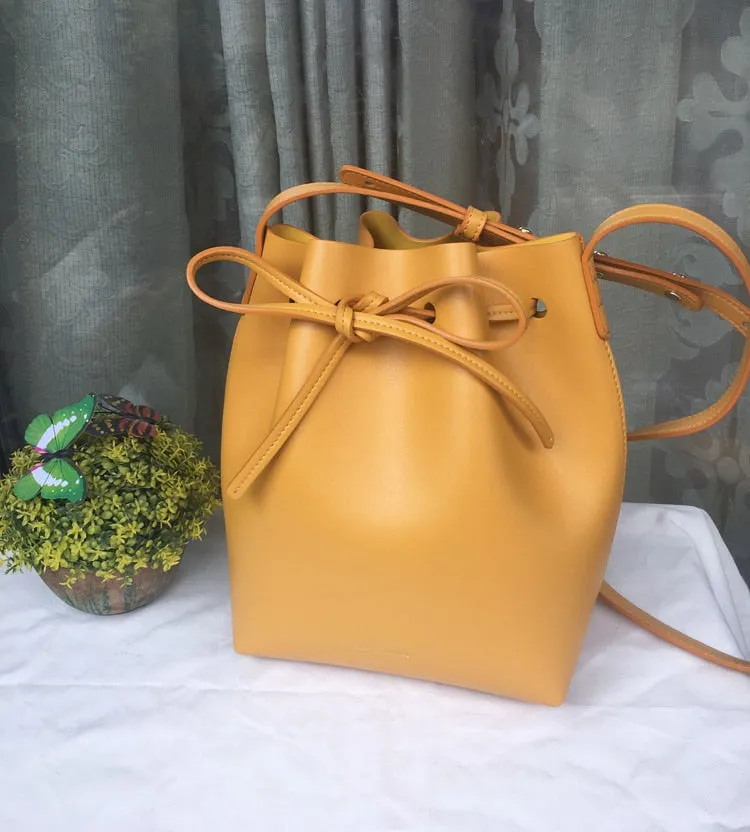 Women's Leather Bucket Bag Lady Genuine Leather Shoulder Bags, Leather Handbag, Free Shipping
