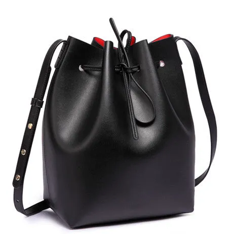 Women's Leather Bucket Bag Lady Genuine Leather Shoulder Bags, Leather Handbag, Free Shipping