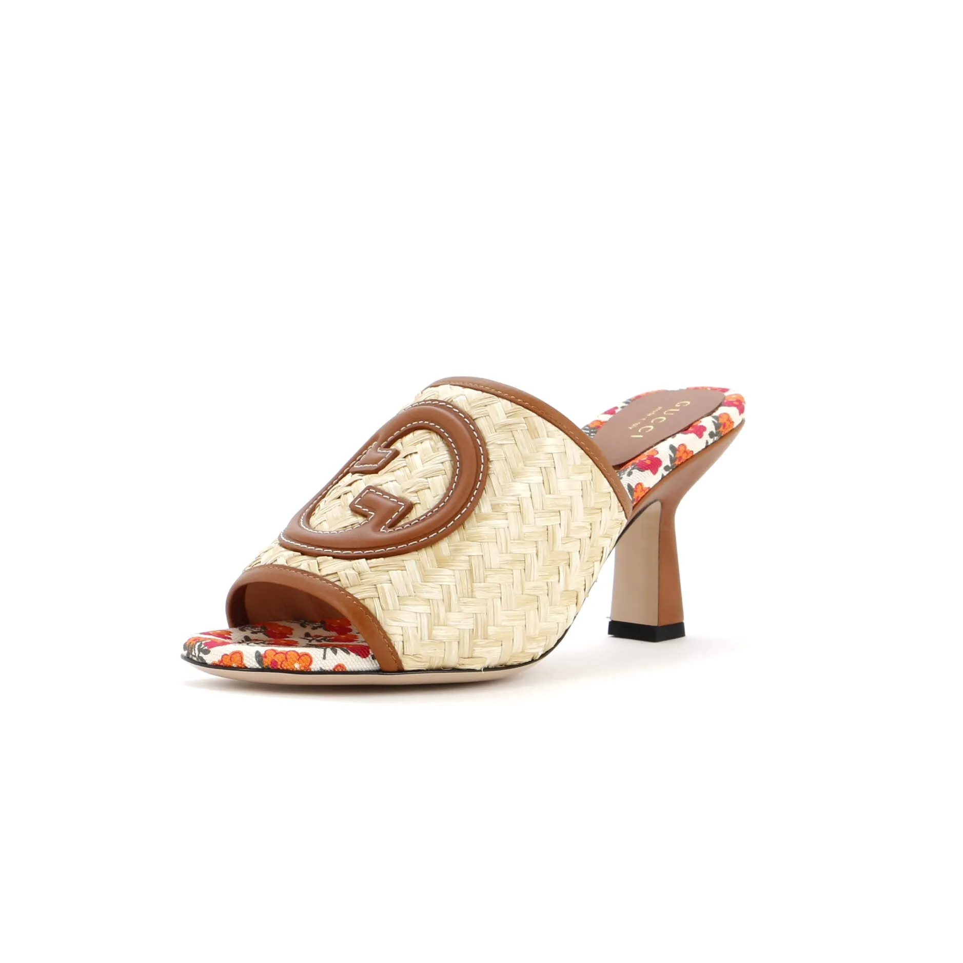 Women's Mabel Heeled Mule Sandals Raffia with Leather