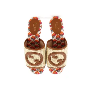 Women's Mabel Heeled Mule Sandals Raffia with Leather