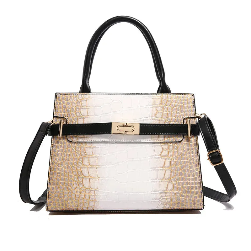 Women's Medium Pu Leather Stone Pattern Snakeskin Streetwear Trapezoid Lock clasp Shoulder Bag Handbag