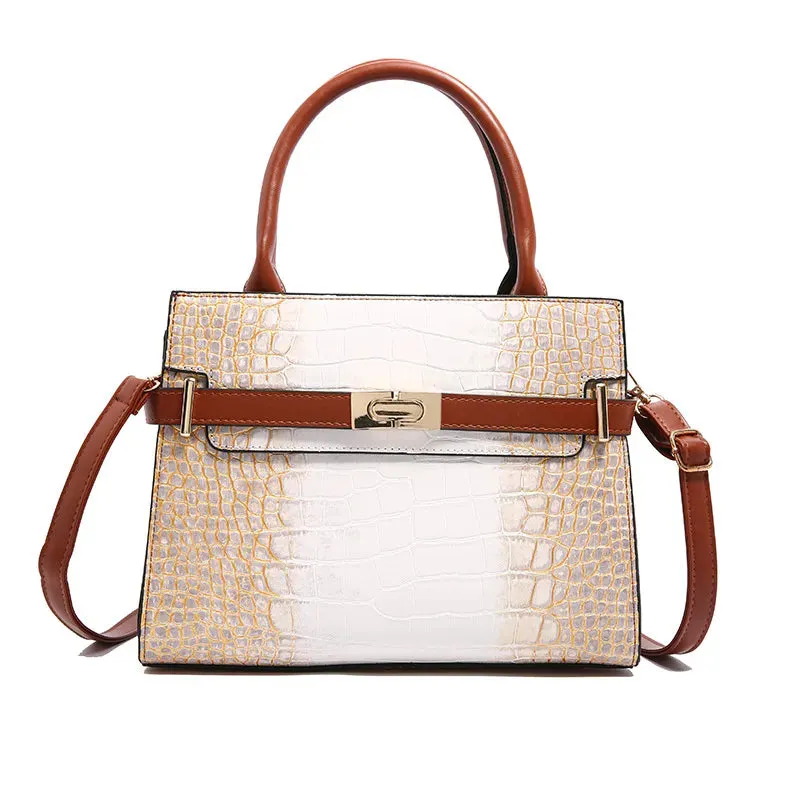 Women's Medium Pu Leather Stone Pattern Snakeskin Streetwear Trapezoid Lock clasp Shoulder Bag Handbag
