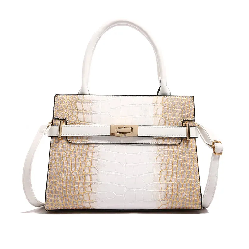 Women's Medium Pu Leather Stone Pattern Snakeskin Streetwear Trapezoid Lock clasp Shoulder Bag Handbag