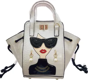 Women's Novelty Unique 3D Lady Face Leather with Crocodile Pattern Tote Handbags Funky Purse Hobo Crossbody Shoulder bags